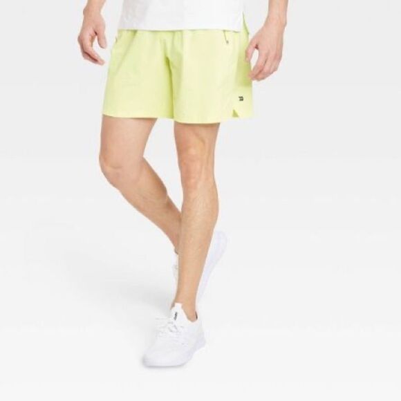 All in Motion Stretch Woven Shorts Yellow Athletic Zip Pocket Lightweight NWT - Picture 1 of 7